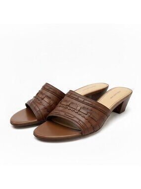 Naturalizer Womens Size 10 Brown Leather Open-Toe Slip-On Mules Block Heels